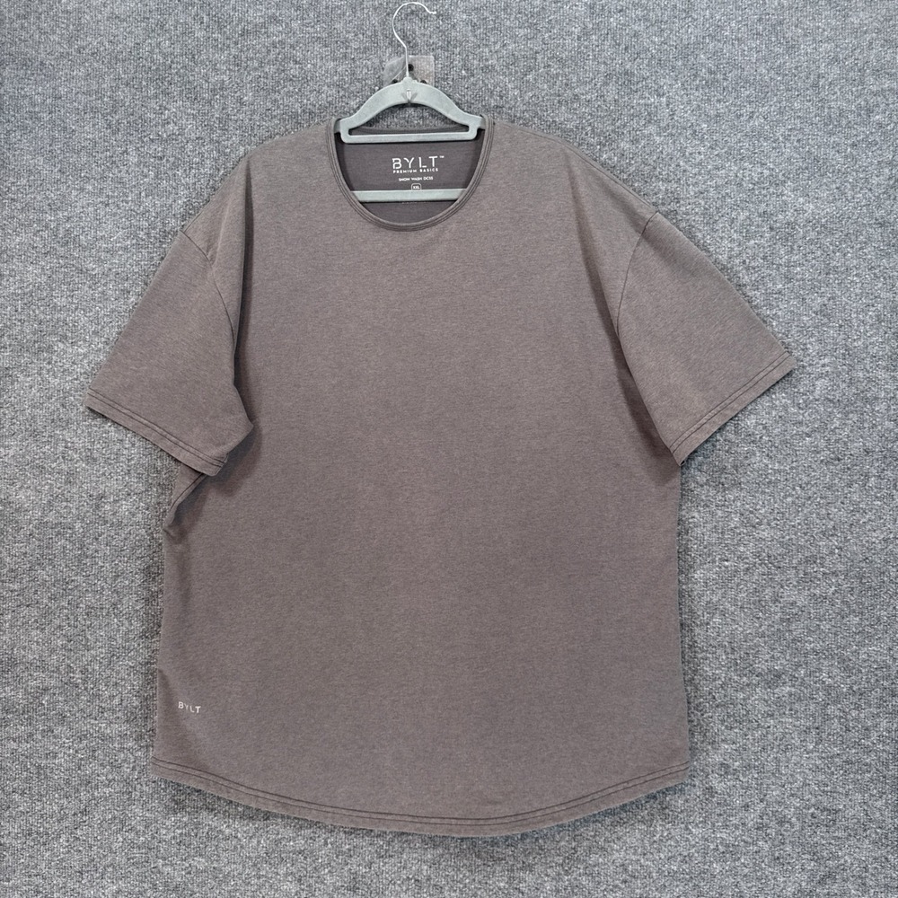 BYLT Drop Cut Short Sleeve Tshirt Mens XXL Brown Snow Wash Curved Hem Tee